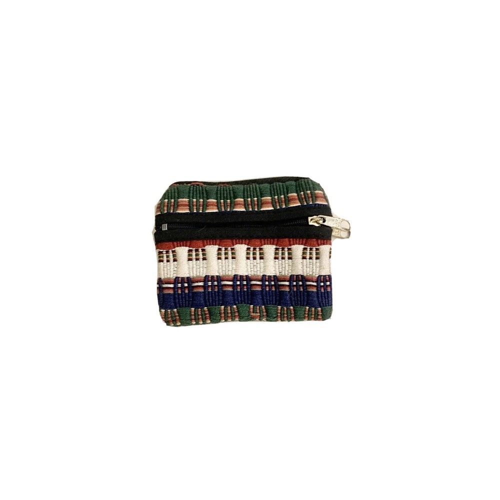 Handmade Small Guatemala Embroidered Coin And Credit Card Purse/pouch - 2 Zipper